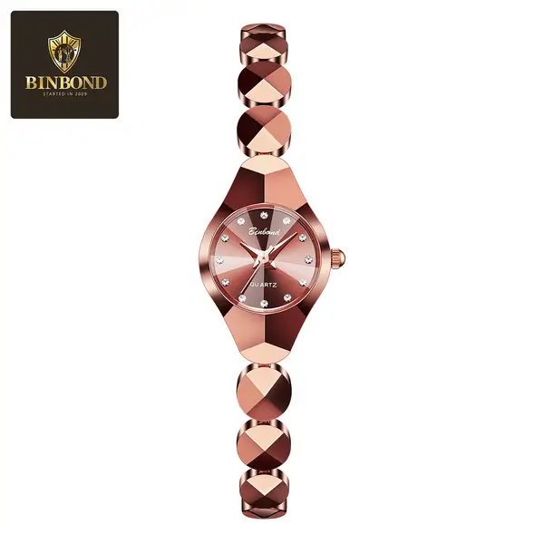 BINBOND Women’s Crystal Bracelet Watch (Rose Gold Edition)